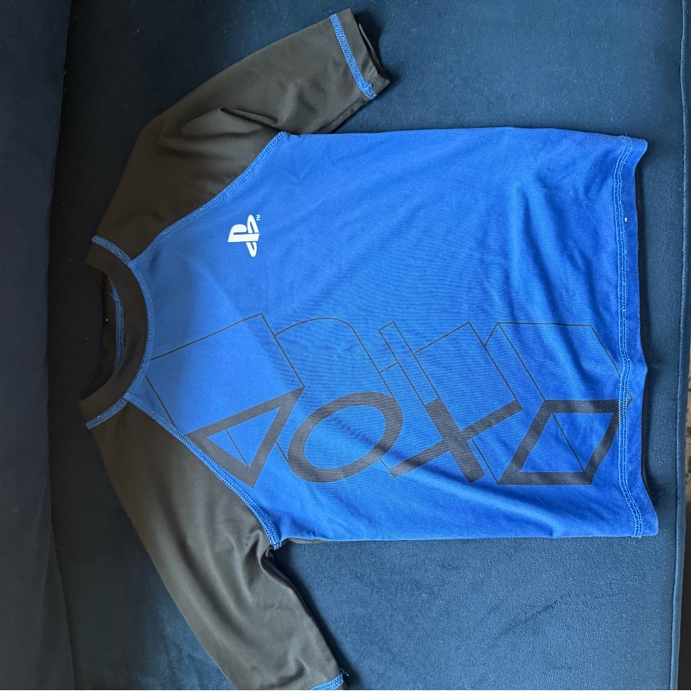 PlayStation Blue and Black Graphic T-Shirt Rash Guard